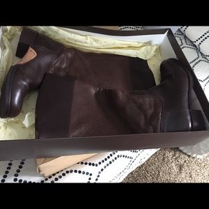 Fossil brown leather knee high flat boot